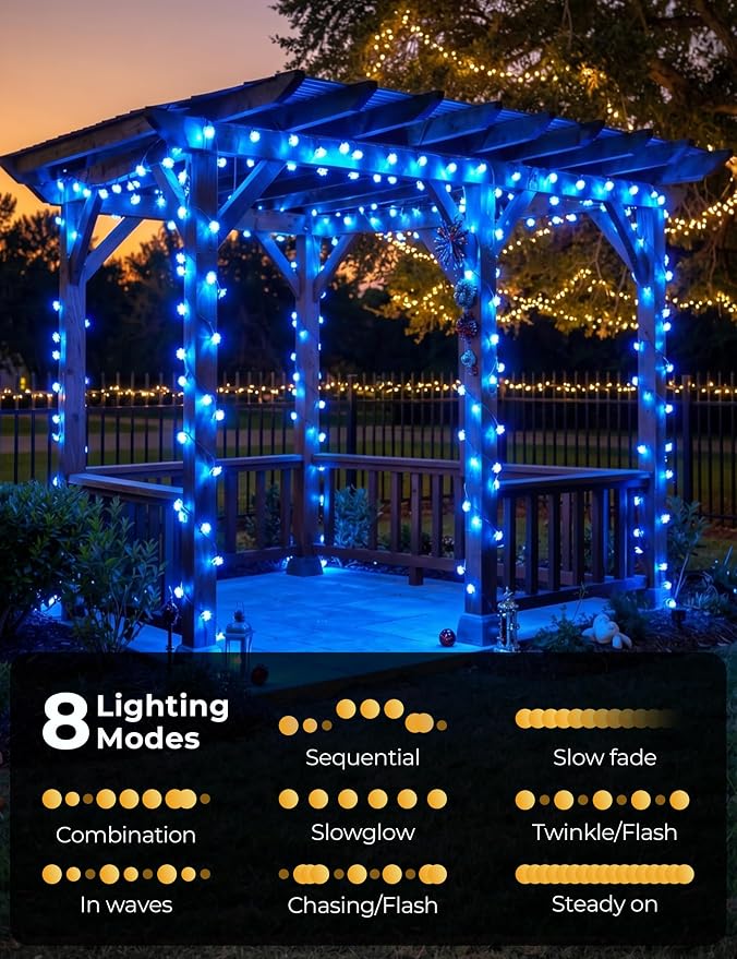 Brightown 50 LED Flower Solar String Lights Outdoor Waterproof, Blue | Solar Powered Fairy Lights with 8 Modes for Garden Fence Yard Patio Christmas Tree Party Wedding Decor
