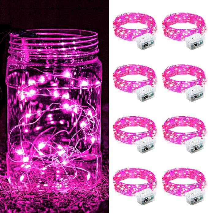 ZGWJ 8 Pack Pink Fairy Lights, Mini String Lights | Battery Operated 7 FT 20 LED Waterproof 3 Modes for DIY, Parties, Wedding, Halloween, Christmas Decoration