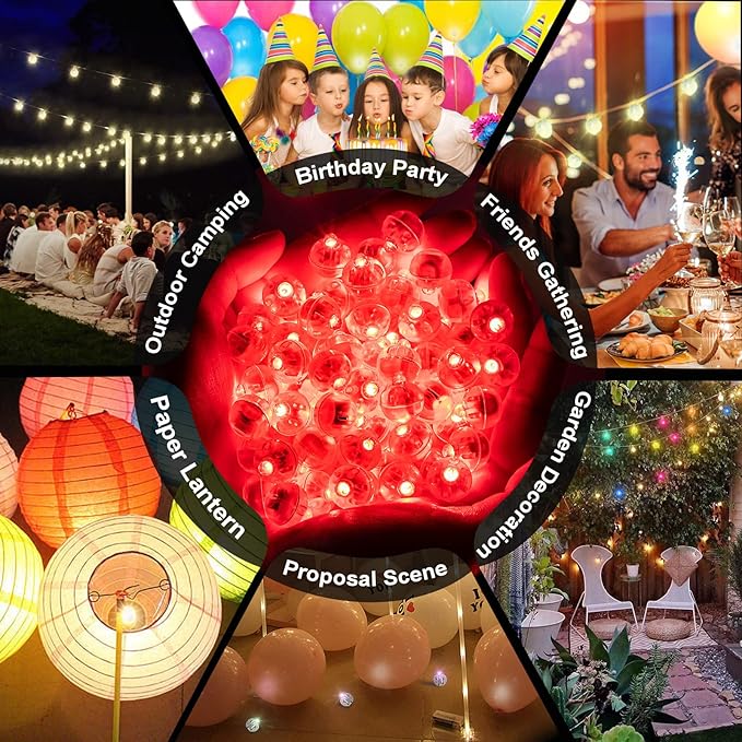 100 PCS Red Balloon Light with Loop for Hanging, Mini Ball Lamp Round Tiny Led Light for Paper Lanterns Balloons Vases Cups Birthday Party Event Wedding Christmas Decoration