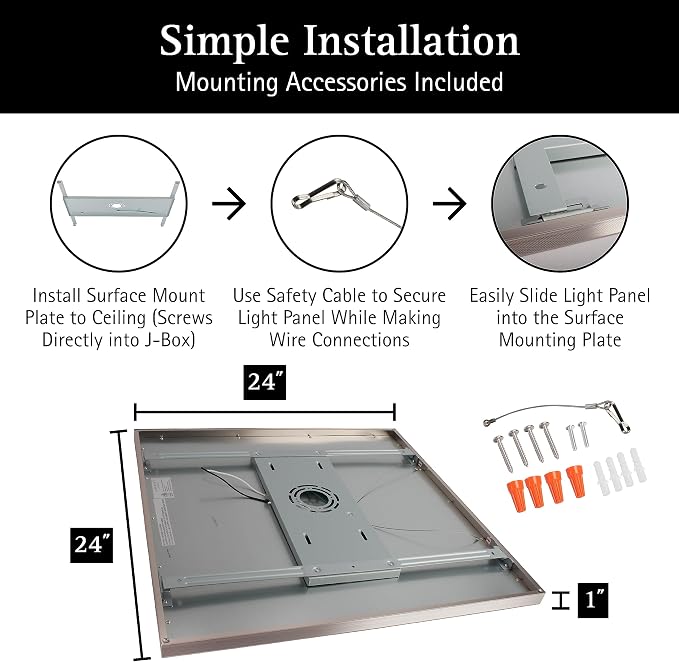 UltraLux 2x2 Surface Mount LED Panel TRIAC Dimmable 3CCT Brushed Nickel 2Pk | 3000 lumens, 120-degree beam, CRI>80, aluminum build, damp-rated, fits junction boxes, over 50,000 hours, 5-year warranty
