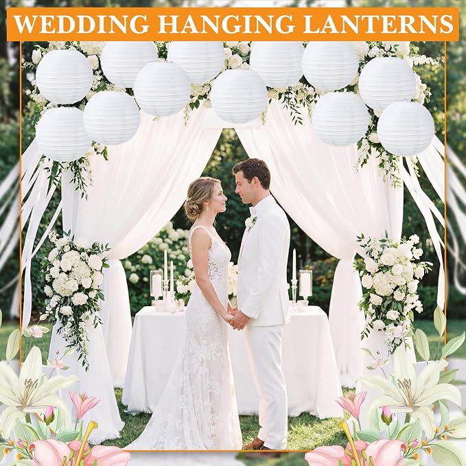 Treela 48 Pack White Chinese Japanese Paper Lanterns Decorative Hanging Round Paper Lantern Lamps for Wedding Birthday Party Decorations (6 Inch)
