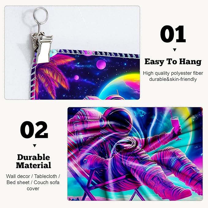 BVBOX Blacklight Space Astronaut Tapestry UV Reactive Galaxy Planet Glow in Dark Tapestries Black Light Poster Neon Wall Hanging Art for bedroom Living Room (Astronaut recliner-3M)