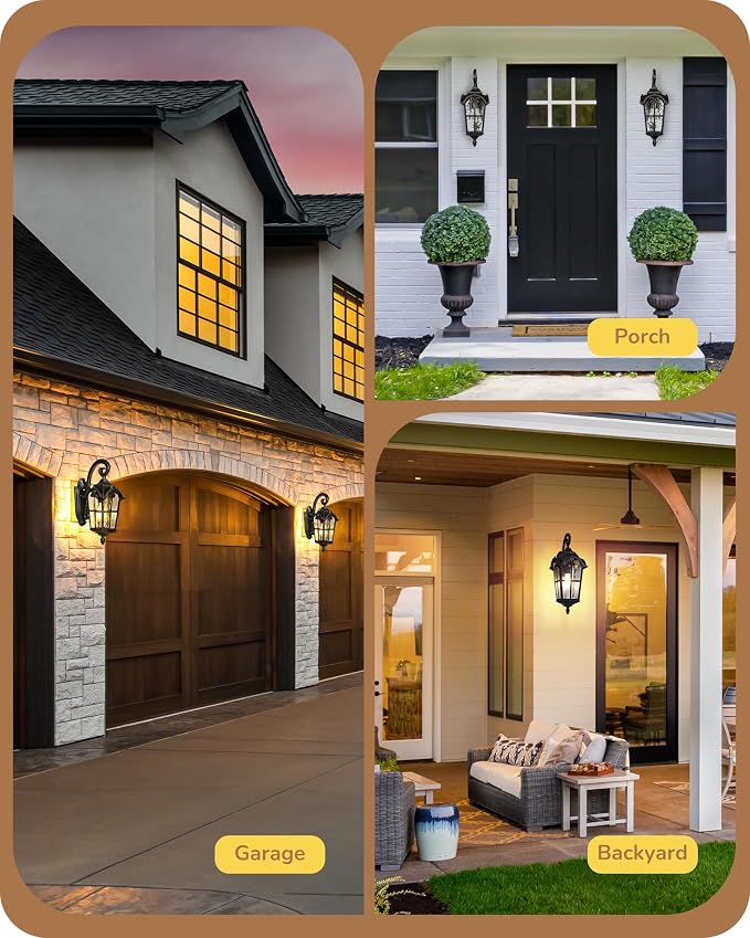 EDISHINE Dusk to Dawn Outdoor Wall Lights, 20.4" Large Size Exterior Lantern Fixture, Porch Lights Wall Mount, Roman Wall Lamp, Waterproof Outside Wall Sconce for Front Door Garage, Black | Large Size, Auto ON/OFF, Water Ripple Glass, E26 Socket, Roman...