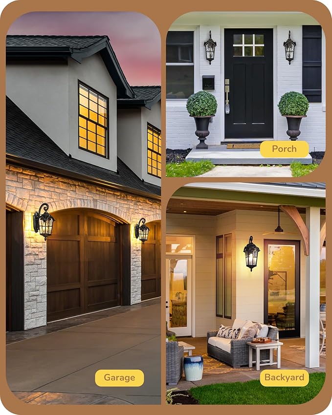 EDISHINE Dusk to Dawn Outdoor Wall Light, Roman Large Size Exterior Lantern Fixtures, E26 Base, Waterproof Porch Lights Wall Mount, Black Outside Wall Sconce, 2 Pack