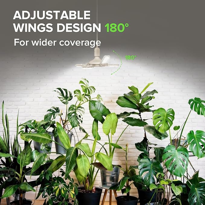 SANSI Grow Lights for Indoor Plants, 60W Plant Lights for Indoor Growing with Timer, 180° Adjustable Wings, High PPFD Full Spectrum, LED Hanging Grow Light, 16.4FT Power Cord for Tall Large Plants