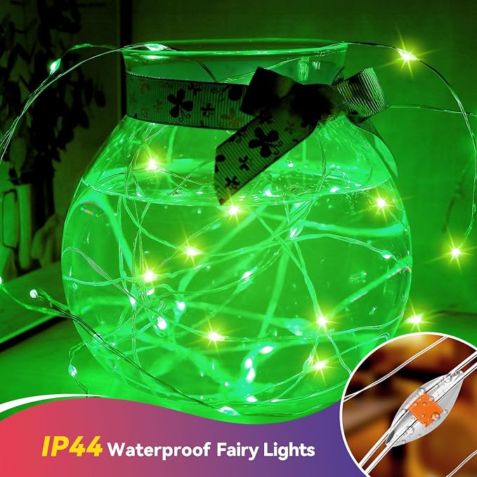 LitHome 4 Pack Green Fairy Lights Battery Operated, Each 20 FT 60 LED | Halloween Twinkle Lights Battery Operated 2 Modes, Waterproof Fairy String Light for Party Wreath Garland Table Decor