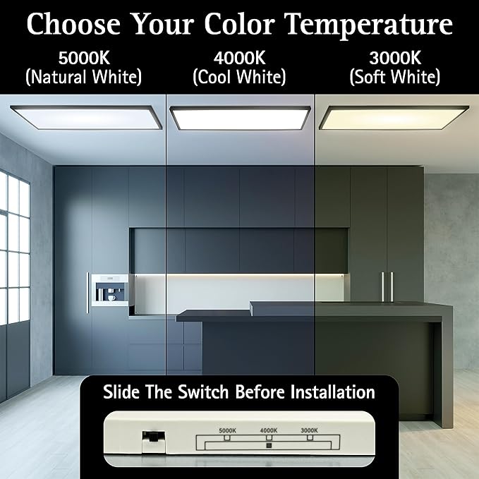 UltraLux 1x4 Surface Mount LED Panel TRIAC Dimmable 3CCT Matte Black 1Pk | 3000 lumens, 120-degree beam, CRI>80, aluminum build, damp-rated, fits junction boxes, over 50,000 hours, 5-year warranty