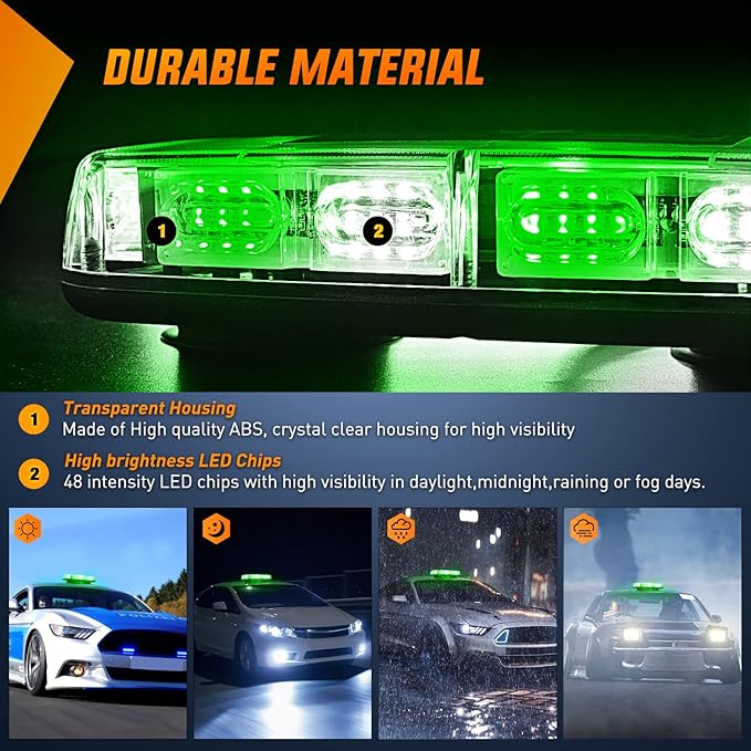 Nilight 12 Inch Roof Top Strobe Lights 48LED Hazard Light Emergency Safety Warning LED Flashing Bar Magnetic Mount 12V 24V Cars Trucks Tractors Snow Plows Construction Vehicles