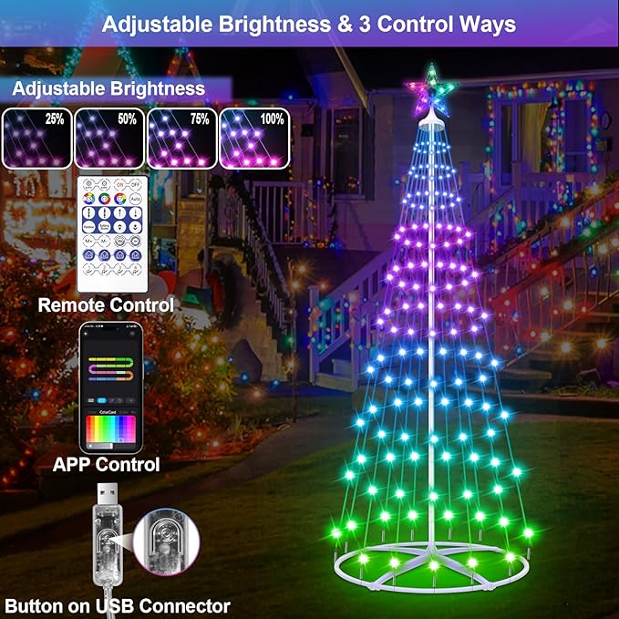 Forlivese 5FT Smart LED Cone Tree Light, USB Powered Valentine's Day Lights with App & Remote, DIY, Color Changing, Music Sync, Waterproof Outdoor Lighted Tree for Yard Porch Valentine Day Decoration