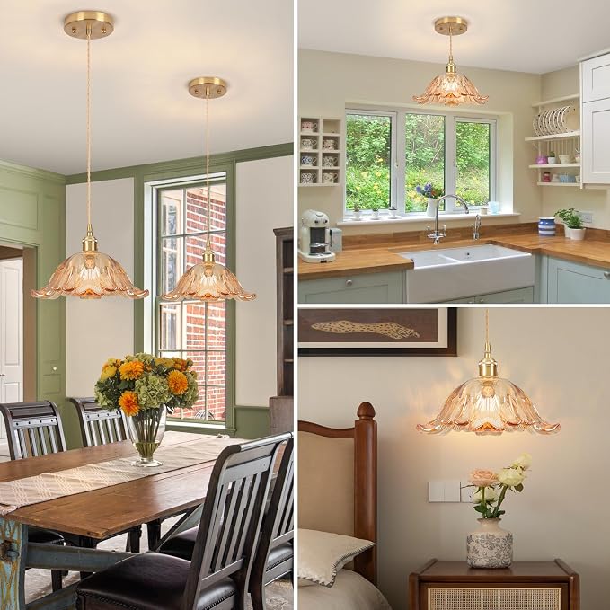 Battery Operated Pendant Light,Amber Chandelier RGB Light Bulb 2500mAh 11in Vintage Light Fixtures with Remote Control Wireless Adjustable Rechargeable Chandelier for Kitchen Island Hallway 1Light