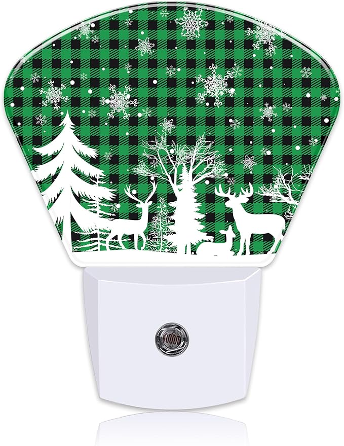 Christmas Snowflake Night Light, Christmas Green Plaid Nightlight Plug into Wall with Dusk to Dawn Sensor for Kid Girls Boys Women Men Bedroom, Hallway, Kitchen, Bathroom, Stairs Decor