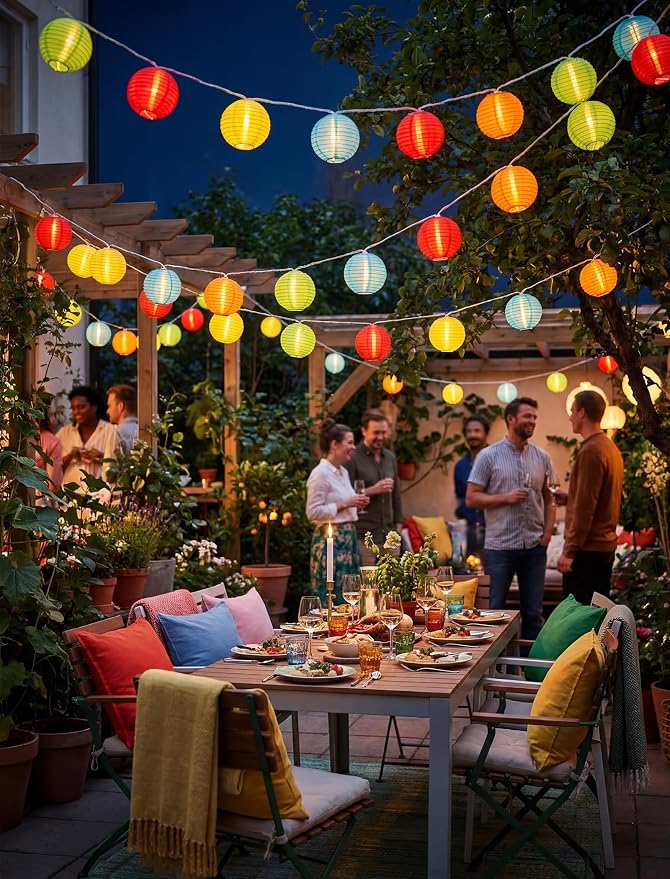 8.5Ft LED Lantern String Lights Plug in, Summer Outdoor Decor Fairy Lights | 10 Waterproof Multicolor Lanterns, Connectable Hanging Patio Lights for Hawaiian Camping Tent Holiday Party Garden
