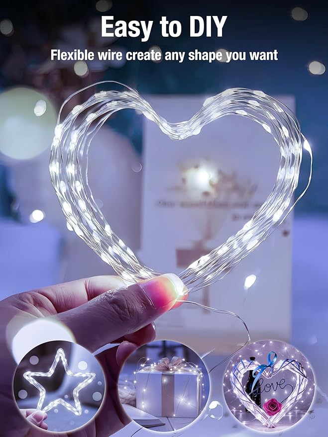 btfarm 2 Pack Fairy Lights Battery Operated with Timer, 16.4 FT 50 LED Silver Wire Twinkle String Lights 8 Modes Dimmable Waterproof for Indoor Christmas Bedroom Wedding Decorations, Cool White