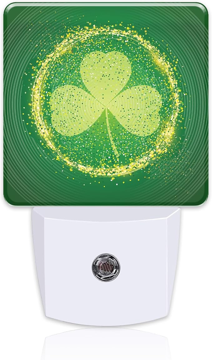 St Patrick's Day Shamrock Night Light Plug into Wall,Green Irish Clover Leaf Dusk to Dawn Night Light Plug in,0.5w Energy Saving Sleep Friendly NightLight for Kids Boys Girls Home Decor