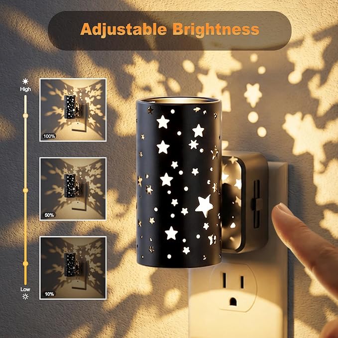 JandCase Night lights Plug into Wall, 2 Pack Starlight Night Light for Kids | Dusk to Dawn Sensor, 0-100LM Adjustable Brightness, 3000K Soft White, 180° Rotating Vintage Plug in Night Light for Bedroom
