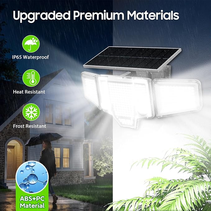 Solar Lights Outdoor, 4000LM Solar Flood Lights with Dual PIR & Curved 300° Wide Beam, Larger 3500mAh Adjustable Solar Security Spot Lights Waterproof for Yard-3Pack White