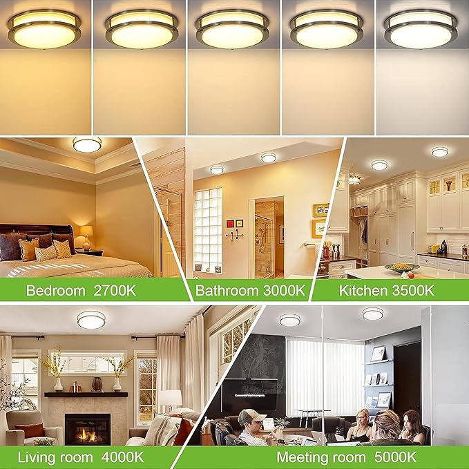 hykolity 10 inch Flush Mount LED Ceiling Light Fixture, 17W 1100lm, 2700K/3000K/3500K/4000K/5000K Adjustable Ceiling Lights, Brushed Nickel Saturn Dimmable Lighting for Hallway Bathroom or Kitchen