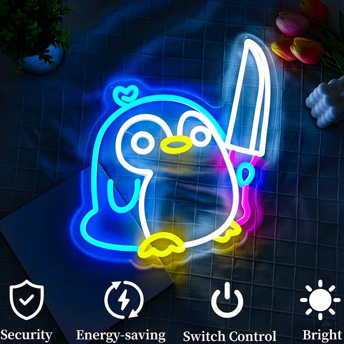 Penguin Neon Sign Led Sign Neon Signs for Wall Decor Neon Lights | Penguin Led Light Up Sign, Blue Game Room Decor, Boys Gift, Party, Wall Decor, 5V USB Powered