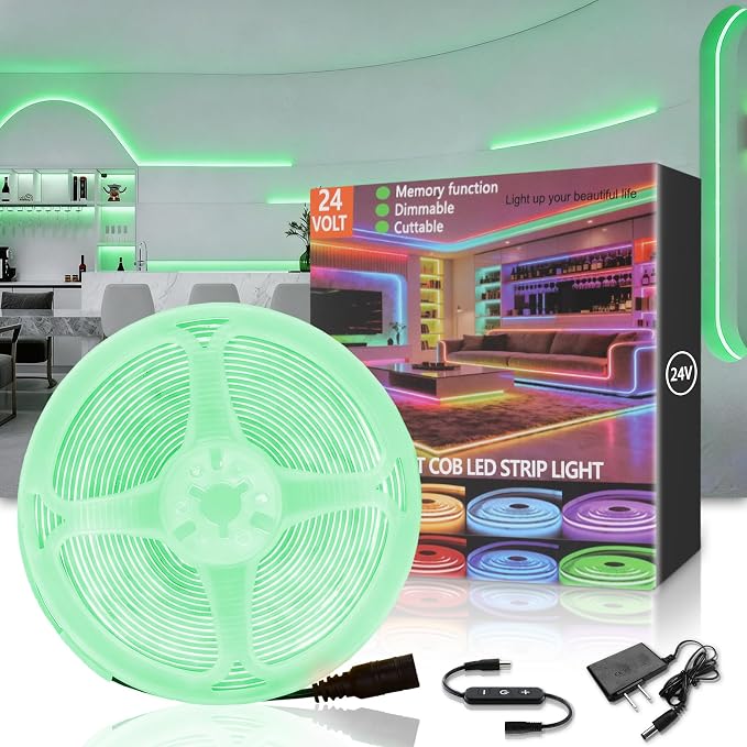 Green COB 30Ft LED Strip Lights 24V Dimmable High CRI95+ Ultra Bright Flexible LED Tape Lights LED Lights Strip Rope Lights for St. Patrick's Day Holiday Party Home Indoor Outdoor Decorative Lighting