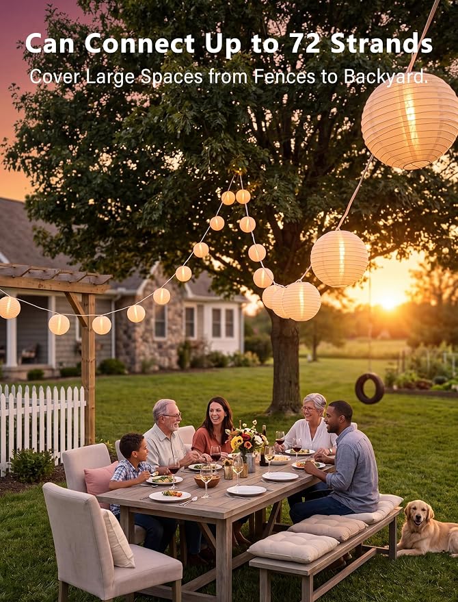 25 FT White Lantern String Lights, Chinese Lanterns with 10 LED G40 Light Bulbs, Plug-in Outdoor String Lights for Wedding Home Party Patio Garden Porch Backyard Cafe Decor