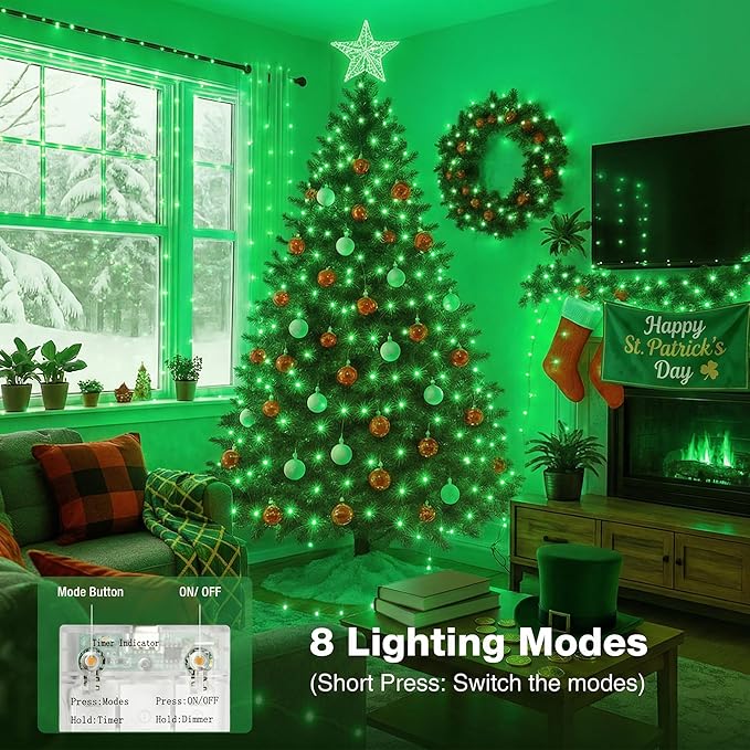 16FT 50 LED St. Patrick's Day Fairy Lights with Timer, 8 Modes USB Mini Twinkle Light Battery Operated, Small String Lights for Wreath Vase Bedroom DIY Party Decorations-Green