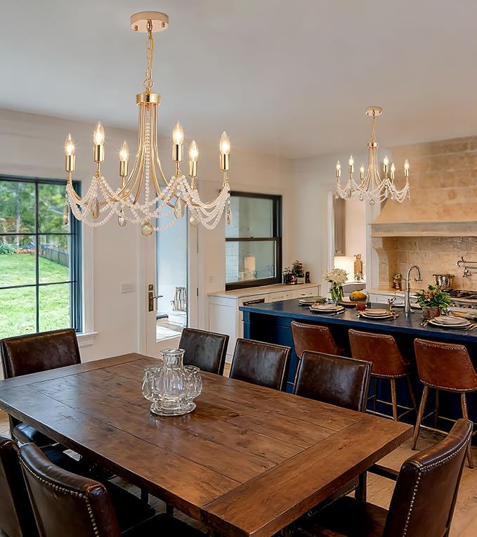 Crystal Chandelier with Pale Amber Gold Crystal, Modern Crystal Candle Hanging Pendant Lighting, French Country Gold Crystal Chandelier for Ceiling Medallions,Wedding,Dining,Kitchen,Foyer,Bedroom