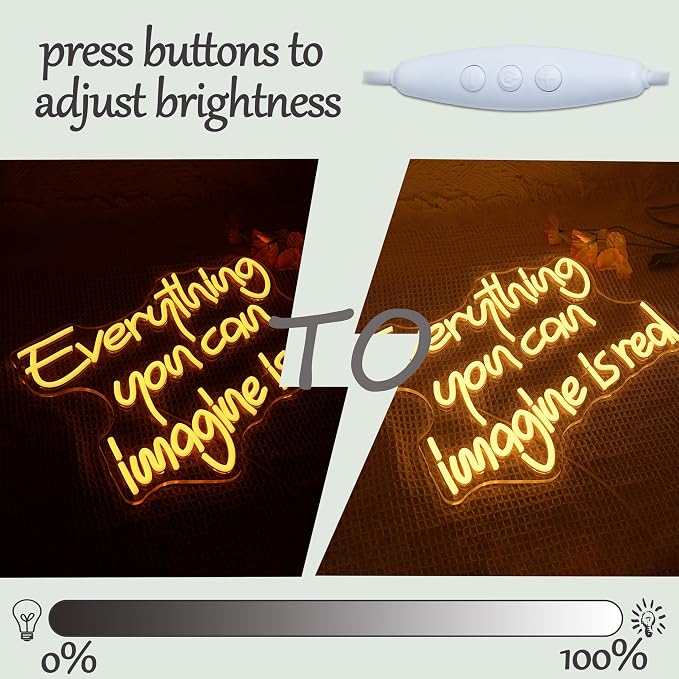 Everything You Can Imagine Is Real Neon Sign USB Powered Motivational Words Neon Light Inspirational LED Light Sign for Wall Decor Classroom Home Shop Office