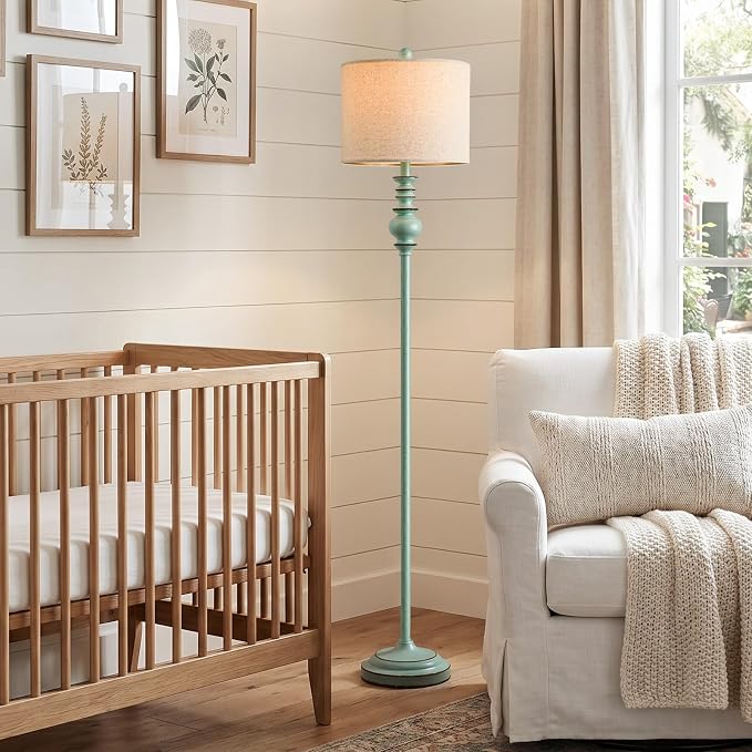 BOBOMOMO 64.25" Farmhouse Floor Lamp for Living Room, Tall Antique Blue Standing Lamp with Rotary Switch, Vintage Reading Lamp for Bedroom & Nursery, Coastal Cottage Home Decor