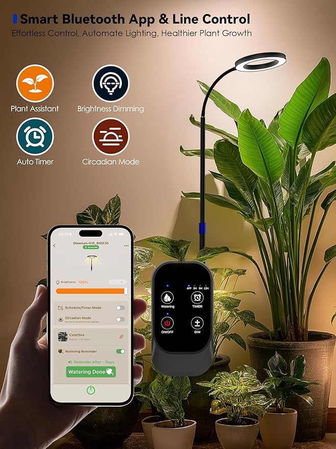 Smart Grow Light for Indoor Plants, Full Spectrum LED Plant Light | 54"-67" Adjustable Height, APP Control, Timer, Plant Assistant, Dimmable Floor Plant Growing Lamp,Ideal for Large Tall Plants