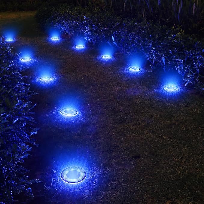 Joomer Solar Ground Lights Outdoor Waterproof, 8 Pack 8 LED, Blue | Solar Powered Garden Lights Disc Landscape Lighting Outdoor for Patio Pathway Lawn Yard Driveway Walkway outside