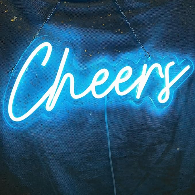 Cheers Neon Sign USB Powered with Dimmable Switch,LED Neon Light Sign for Wall Background Decor,Cheer Light Up Sign Neon for Bar Birthday Party Wedding 16.5 * 7in(Ice Blue)