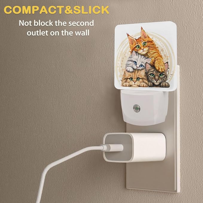 Cute Cats Night Light,Plug in Night Light, Dusk to Dawn Sensor Nightlights for Stairway/Hallway/Kitchen/Bedroom/Bathroom 0.5W