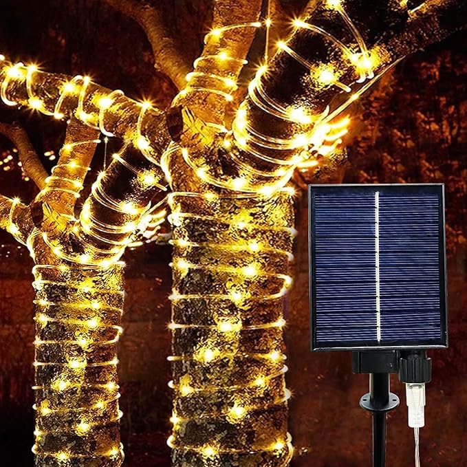LiyuanQ 300 LED Solar Rope Lights Outdoor 99 FT Bright Solar Garden String Lights Durable 8 Modes Outdoor Fairy Lights Waterproof Solar Garden Decorative Lights for Fence Patio Decor (Warm)