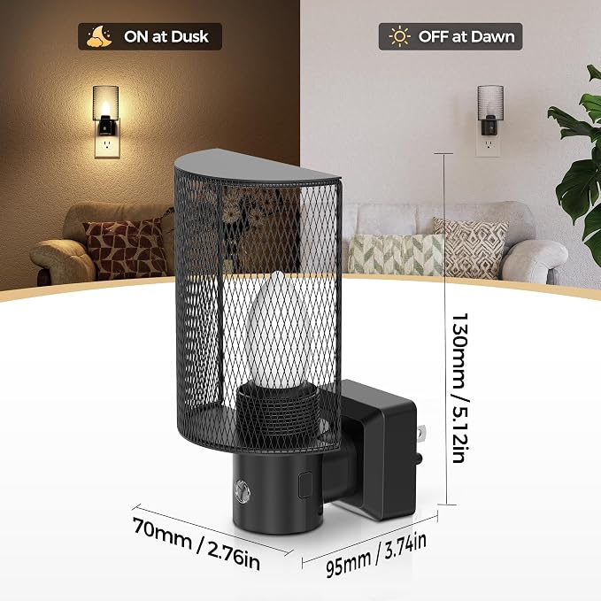 LED Night Light Plug in, [2 Pack] Night Lights Plug into Wall | Dusk-to-Dawn Sensor, Vintage Farmhouse Decor, 3 Level Brightness Adjustable, Dimmable Nightlights for Adults, Bathroom