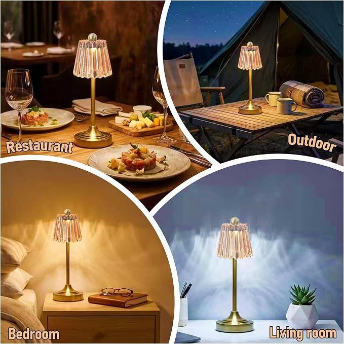 Small Vintage Cordless Table Lamp, Green Glass Shade, 3 Color Dimming,LED Touch Accent Lamp for Bedroom, Nightstand, Living Room, Kitchen(Amber)