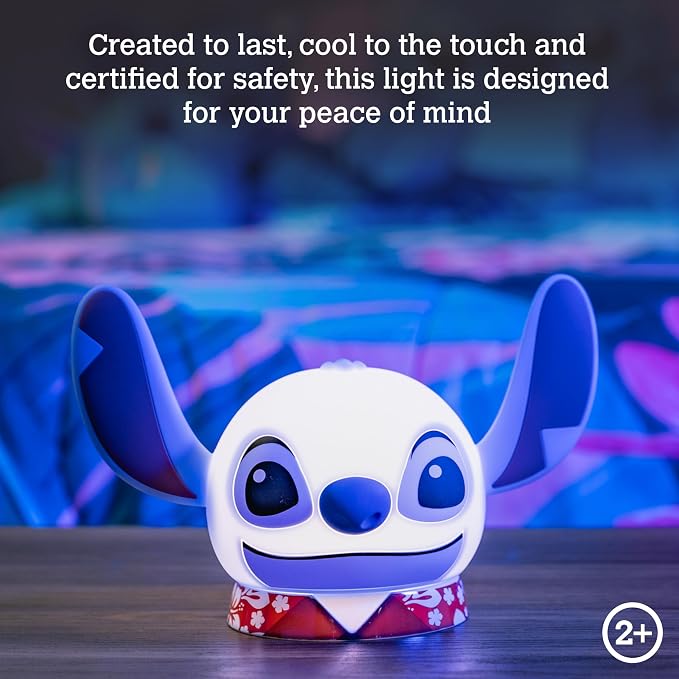 Disney Squish'ems Lilo & Stitch Night Light for Kids, Soft Silicone | Dimmable Kids Bedside Lamp, Light for Kids Room, Bedroom, and Playroom, USB Powered with AAA Battery Option