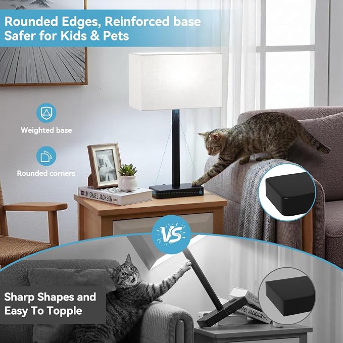 Touch Lamps for Bedroom, 3 Way Dimmable Grey Bedside Table Lamps Set of 2 | USB C+A Charging Port, Modern Table Lamp for Night Stands, Desk Lamp for Nightstand, Bed Side, Living Room, End Tables