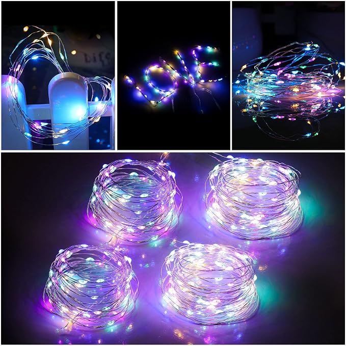 Mandiq 4 Pack Fairy Lights Battery Operated, String Lights 10ft 30 LEDs, Flashing and Constant Light Mode, Silver Wire Mini Lights for Festival, Christmas Decoration, Multicolor…