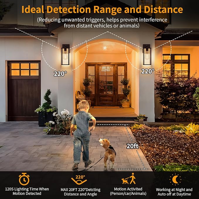 15'' Oil Rubbed Bronze Motion Sensor Outdoor Front Porch Light Fixtures Wall Mount, 2 Pack Waterproof Exterior Wall Sconce, Large Lantern Lamp,Outside Coach Light for House,Garage,Yard
