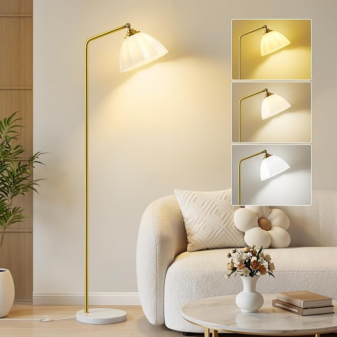 Floor Lamps for Living Room, 63" Modern Tall Standing Lamp, 3CCT | Lamps for Bedroom, Office, Reading Nook, Kids Room, Glass Lampshade, Foot Switch, Weighted Base, Easy Assembly, Home Decor