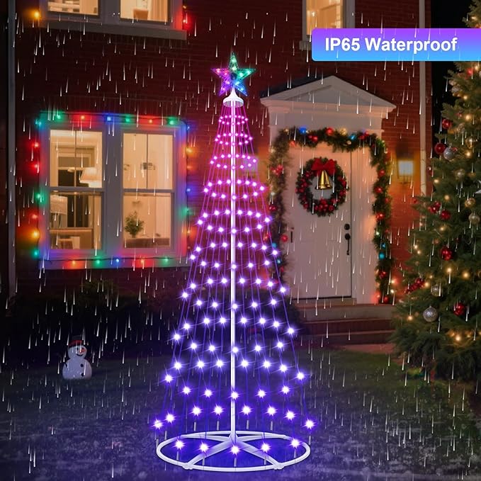 4FT Smart LED Christmas Cone Tree Light, Prelit Christmas Tree Lights with App & Remote, DIY, Color Changing, Music Sync, Waterproof Outdoor Lighted Christmas Tree for Yard Porch Xmas Decoration