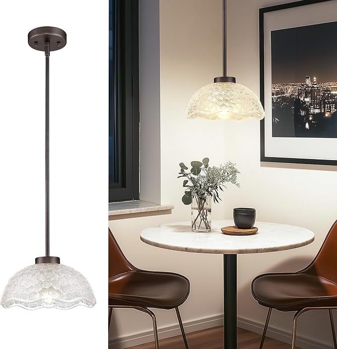 zeyu 1-Pack Adjustable Hanging Light, Bronze Pendant Light, Kitchen Island Hanging Ceiling Light with Clear Hammered Glass, Oil Rubbed Bronze Finish, ZJX116M1L ORB