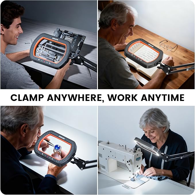 10X Rectangle Magnifying Lamp, Large Magnifying Light with 5 Color Modes | Magnifying Glass with light and Clamp, Hands Free, for Close Work, Crafts, Jeweller Repair, Painting, Hobbies