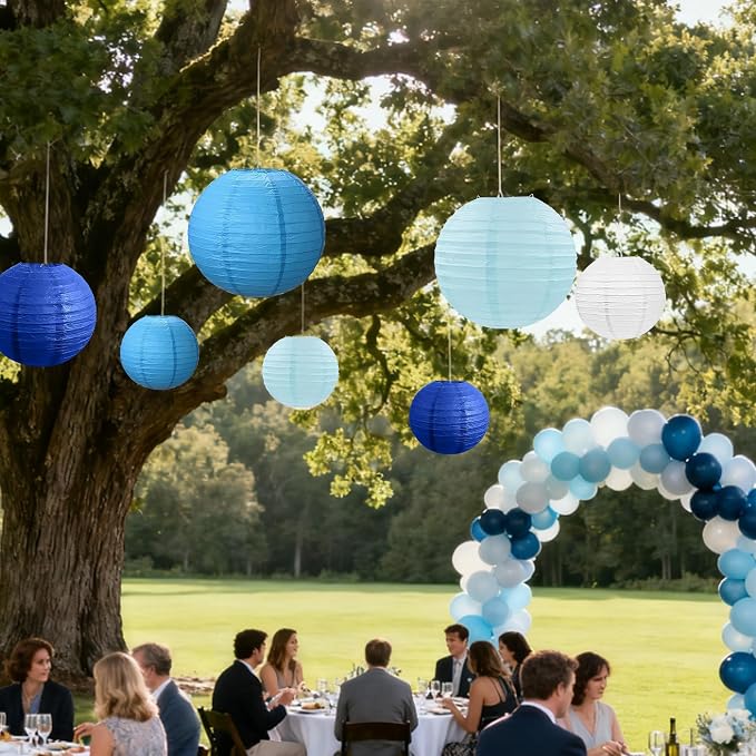 21Pcs Paper Lanterns, Blue and White Hanging Lanterns for Bridal Shower | 6"8"10" Round Paper Lanterns Decorations for Wedding Engagement Baby Shower Birthday Rustic Party Home Classroom Decor