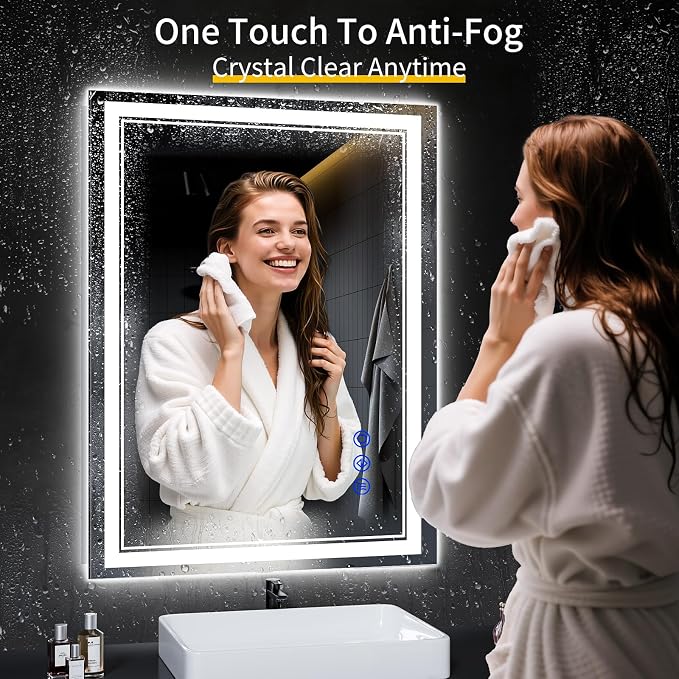 40"x30" LED Bathroom Mirror with Lights,Anti-Fog,3 Color Modes