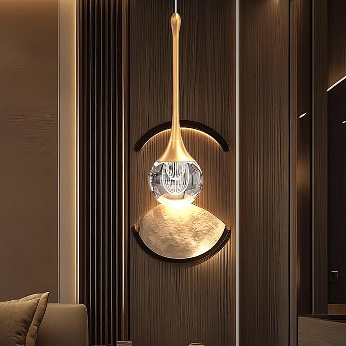 1-Pendant Lights Kitchen Island,Crystal Gold Globe LED Chandelier, Modern Dimmable Adjustable Height Hanging Light Fixture,Sloped Ceiling,Bedroom,Dining Room