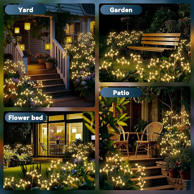 Solar Garden Lights, New Upgraded 6 Pack Solar Swaying Starburst Light, Waterproof Fireworks Outdoor Lights, Yard Patio Pathway Decoration, Warm White
