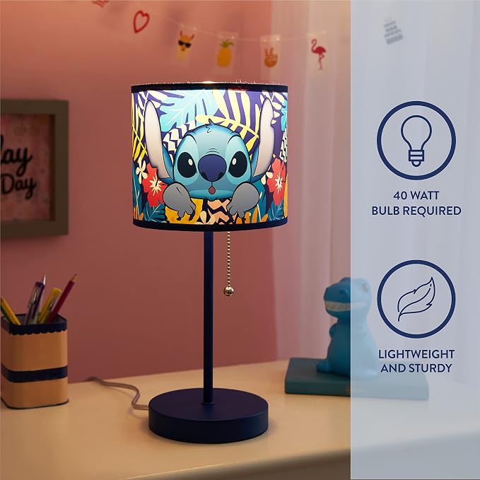Lilo & Stitch Stick Table Kids Lamp with Pull Chain, Themed Printed Decorative Shade