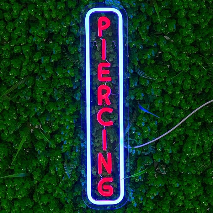 Piercing Neon Sign for Wall Decor Dimmable Letter LED Neon Sign for Salon Studio Shop Red Neon Lights for Body Piercing Business Store Tattoo SPA Shop Wall Decoration