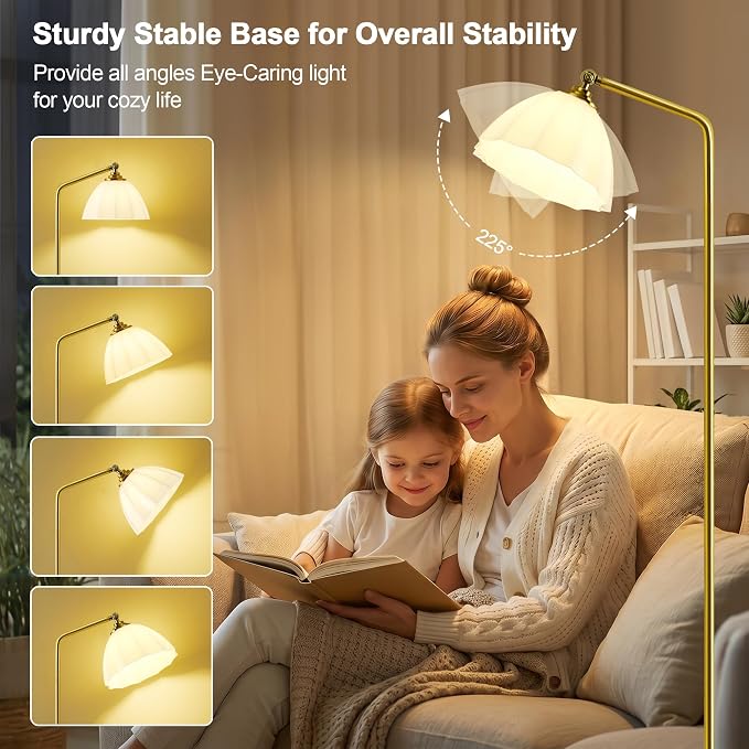 Floor Lamps for Living Room, 63" Modern Tall Standing Lamp, 3CCT | Lamps for Bedroom, Office, Reading Nook, Kids Room, Glass Lampshade, Foot Switch, Weighted Base, Easy Assembly, Home Decor